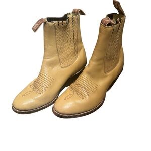 7 SIETE LEGUAS Tan Cowboy Boots Roper Western 8W Leather Handcrafted Mexican EUC